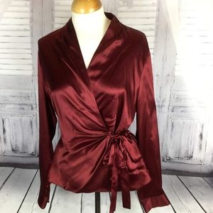 The Limited Red Silk Crossover Side Tie Blouse XL
